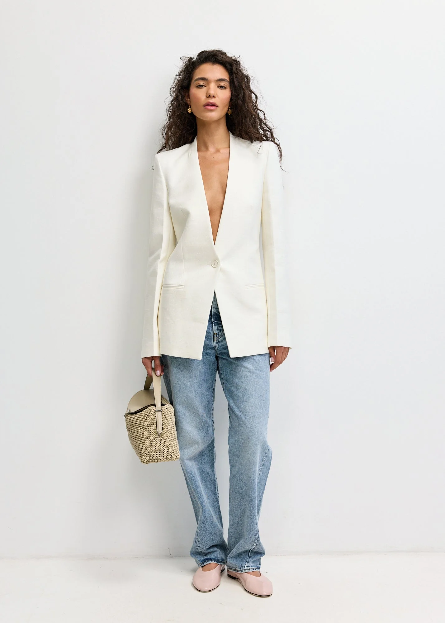 Collarless Basketweave Blazer - Image 2