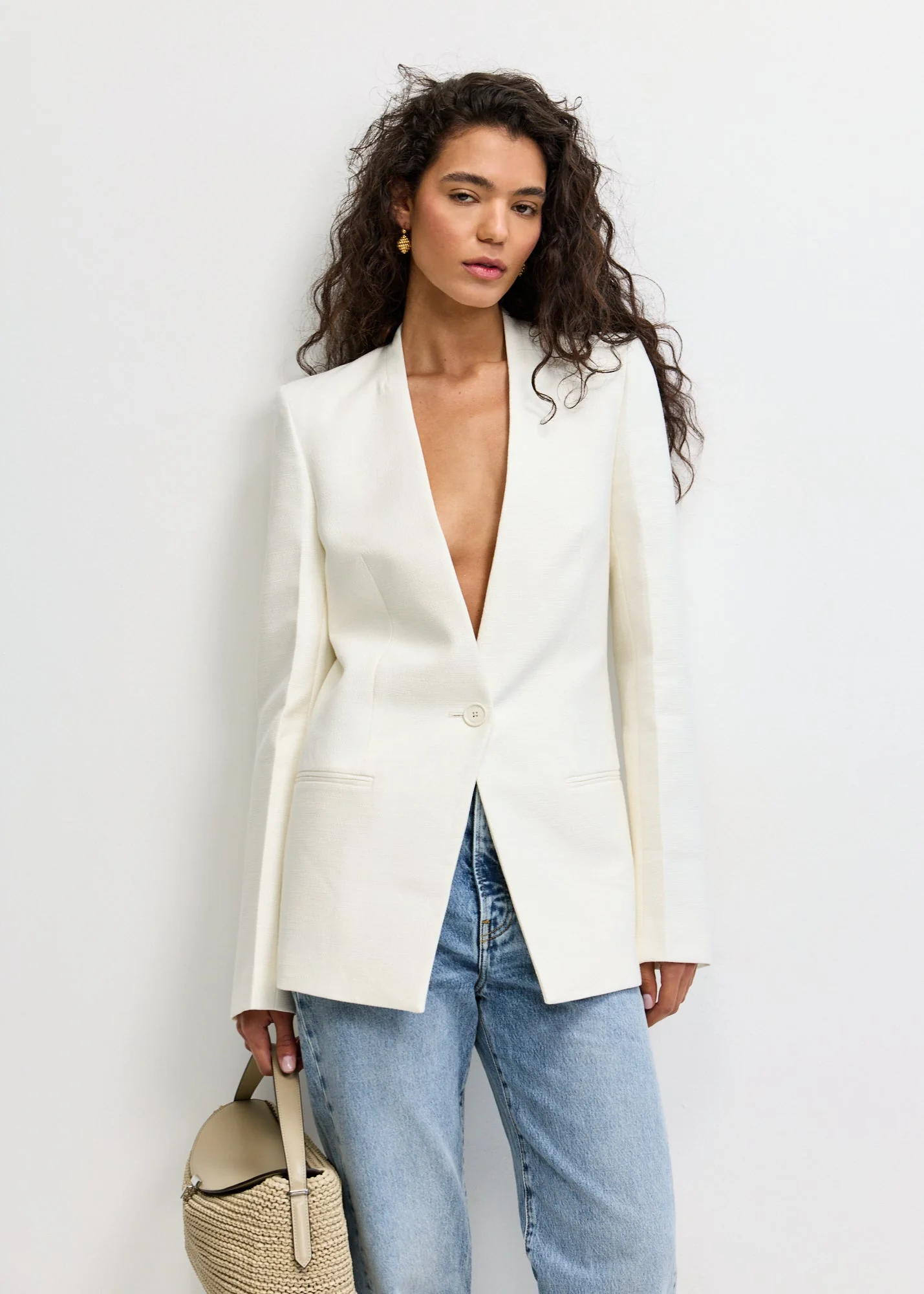 Collarless Basketweave Blazer - Image 3