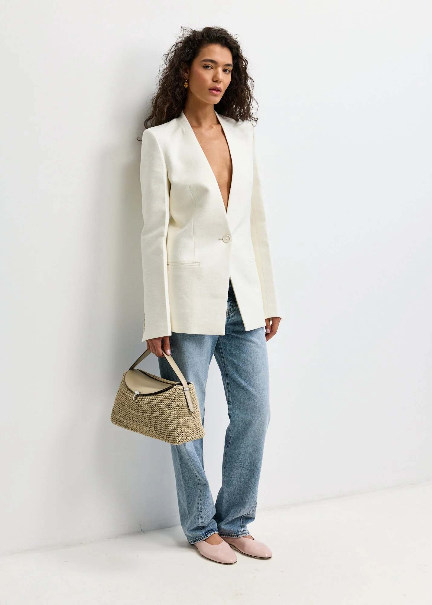Collarless Basketweave Blazer - Image 4