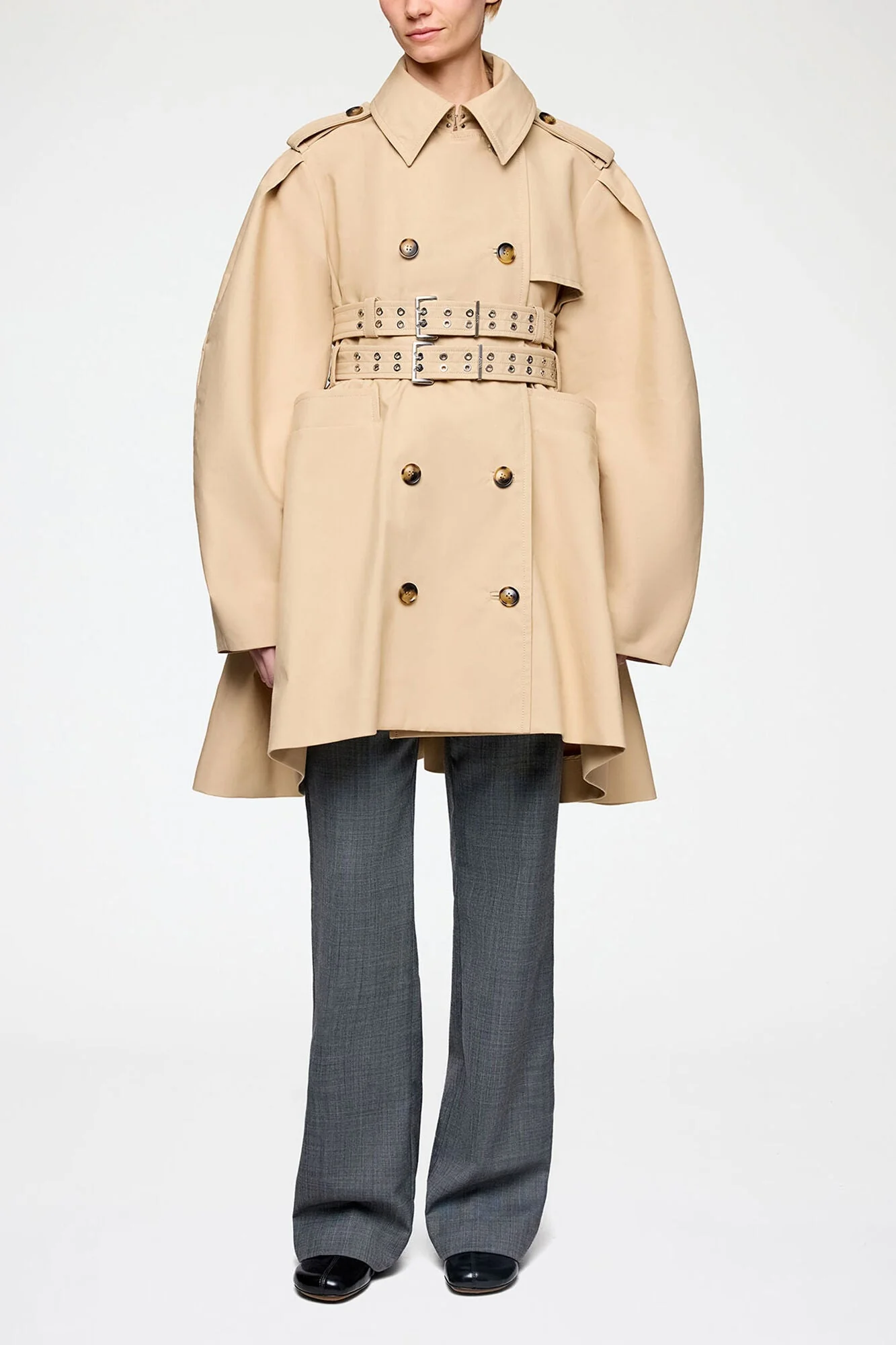 Double Cotton Peplum Trench - Image 3