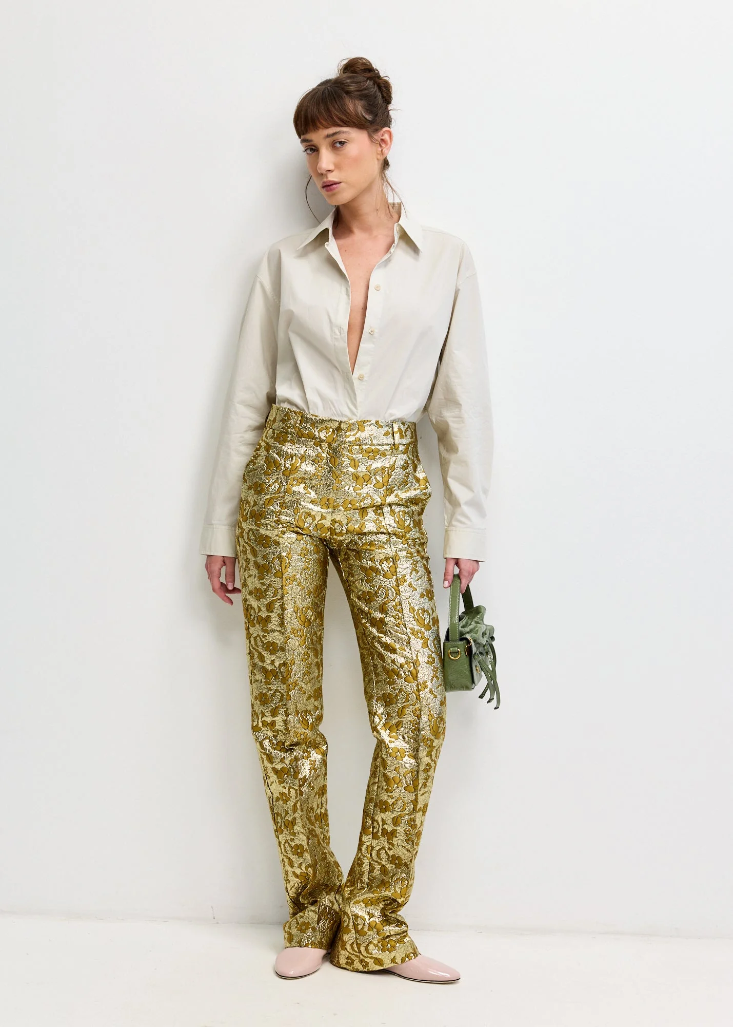Jacquard Gold Trousers - Image 2