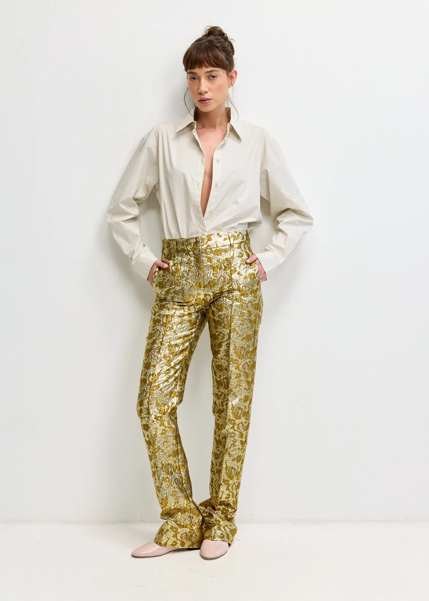 Jacquard Gold Trousers - Image 3