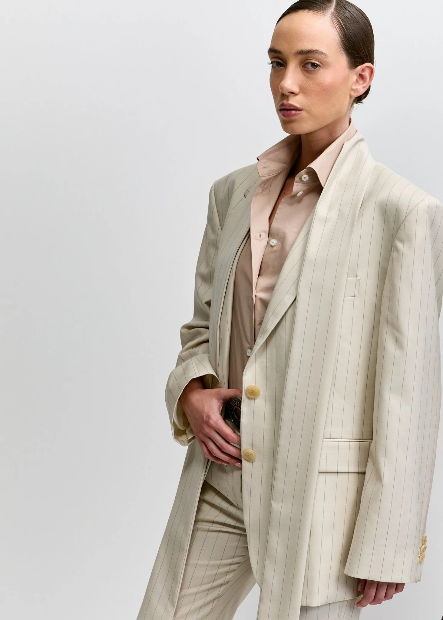 Pinstripe Wool Blazer - Image 3