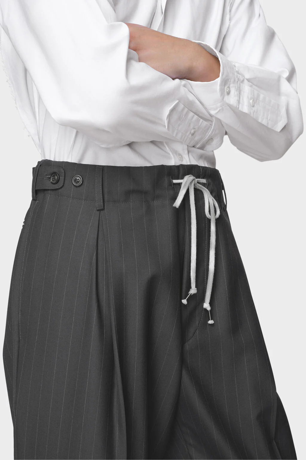 Pinstripe Drawstring Trousers - Image 2