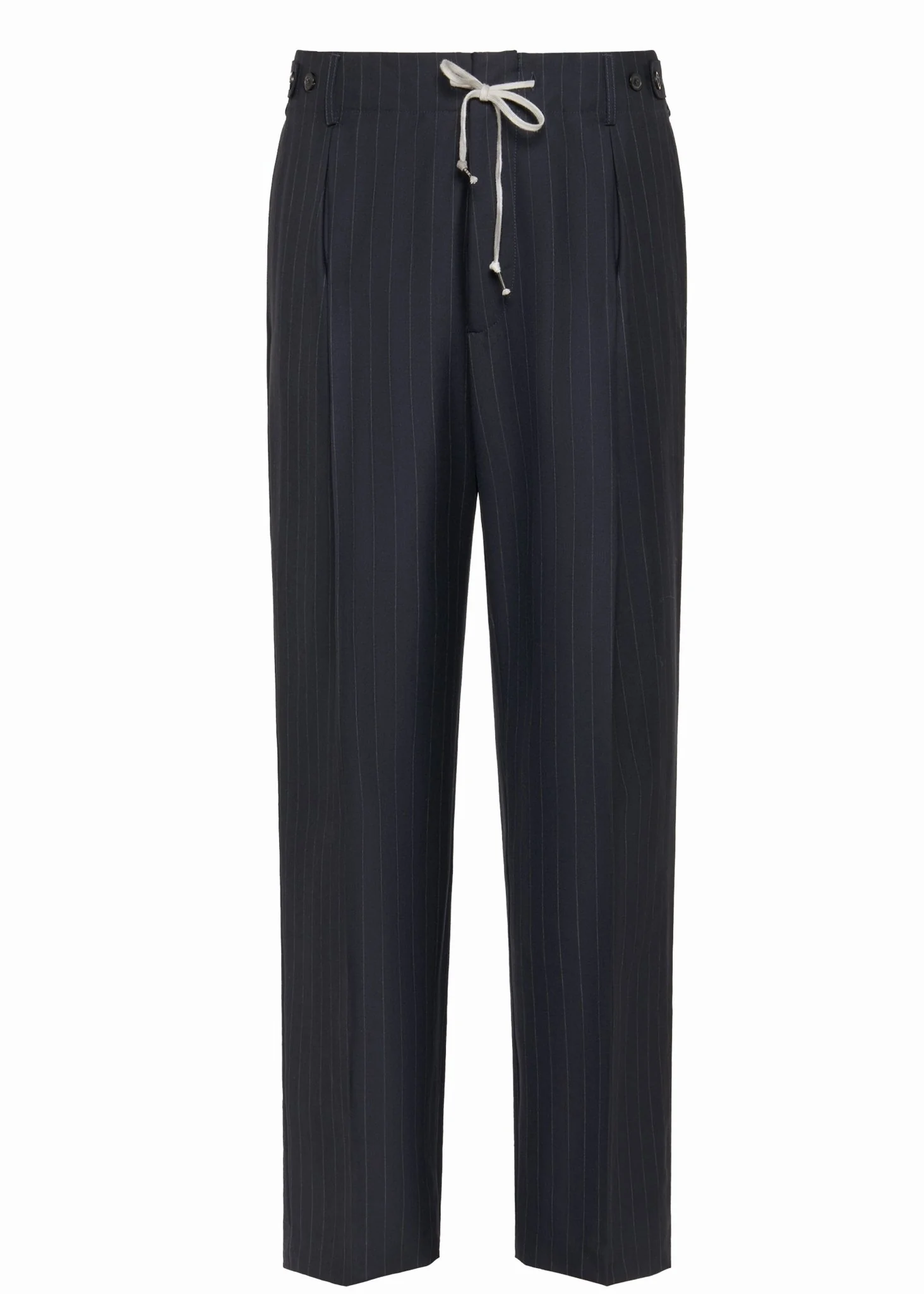 Pinstripe Wool Drawstring Trousers