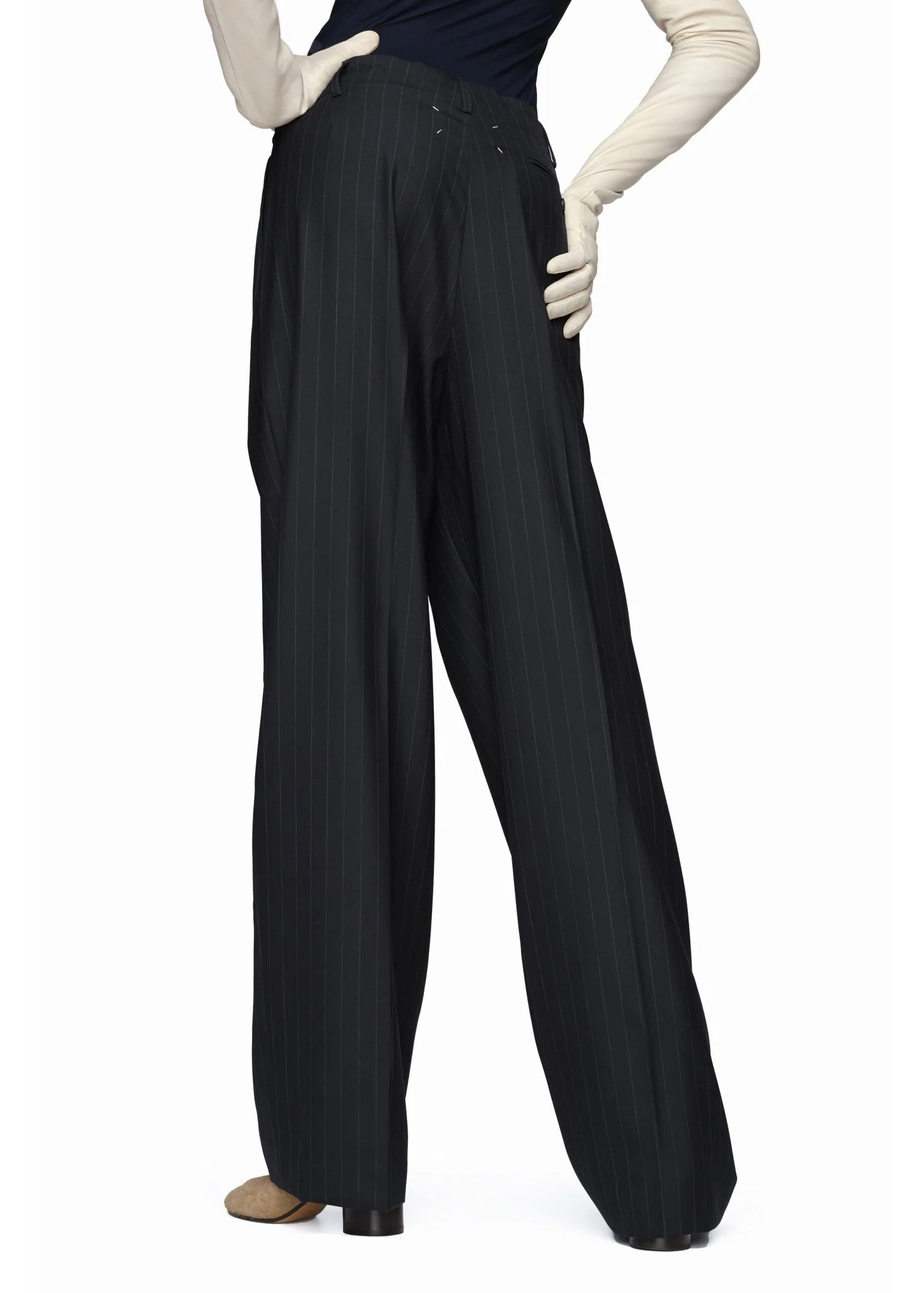 Pinstripe Wool Drawstring Trousers - Image 2