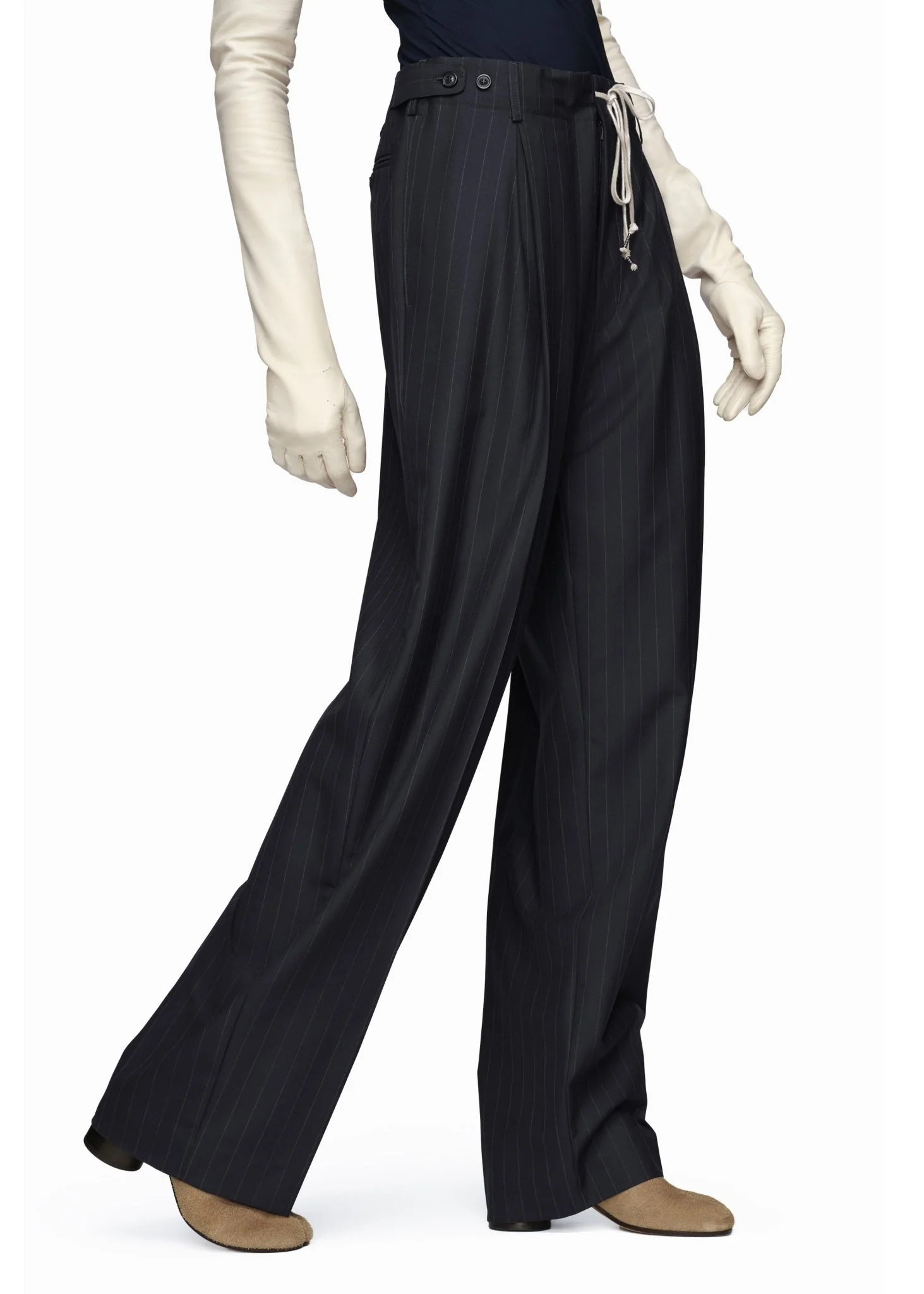 Pinstripe Wool Drawstring Trousers - Image 3