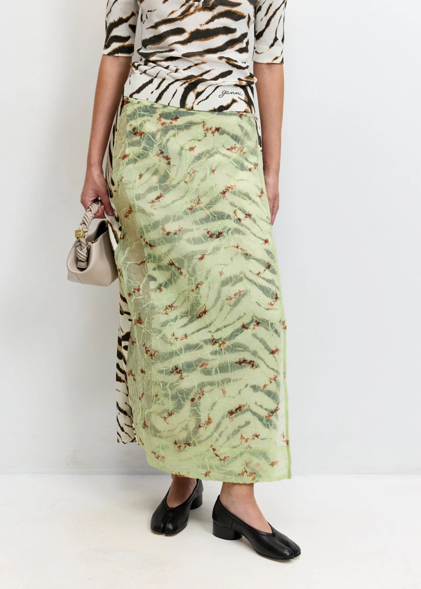 Printed Stretch Satin Skirt - Image 4