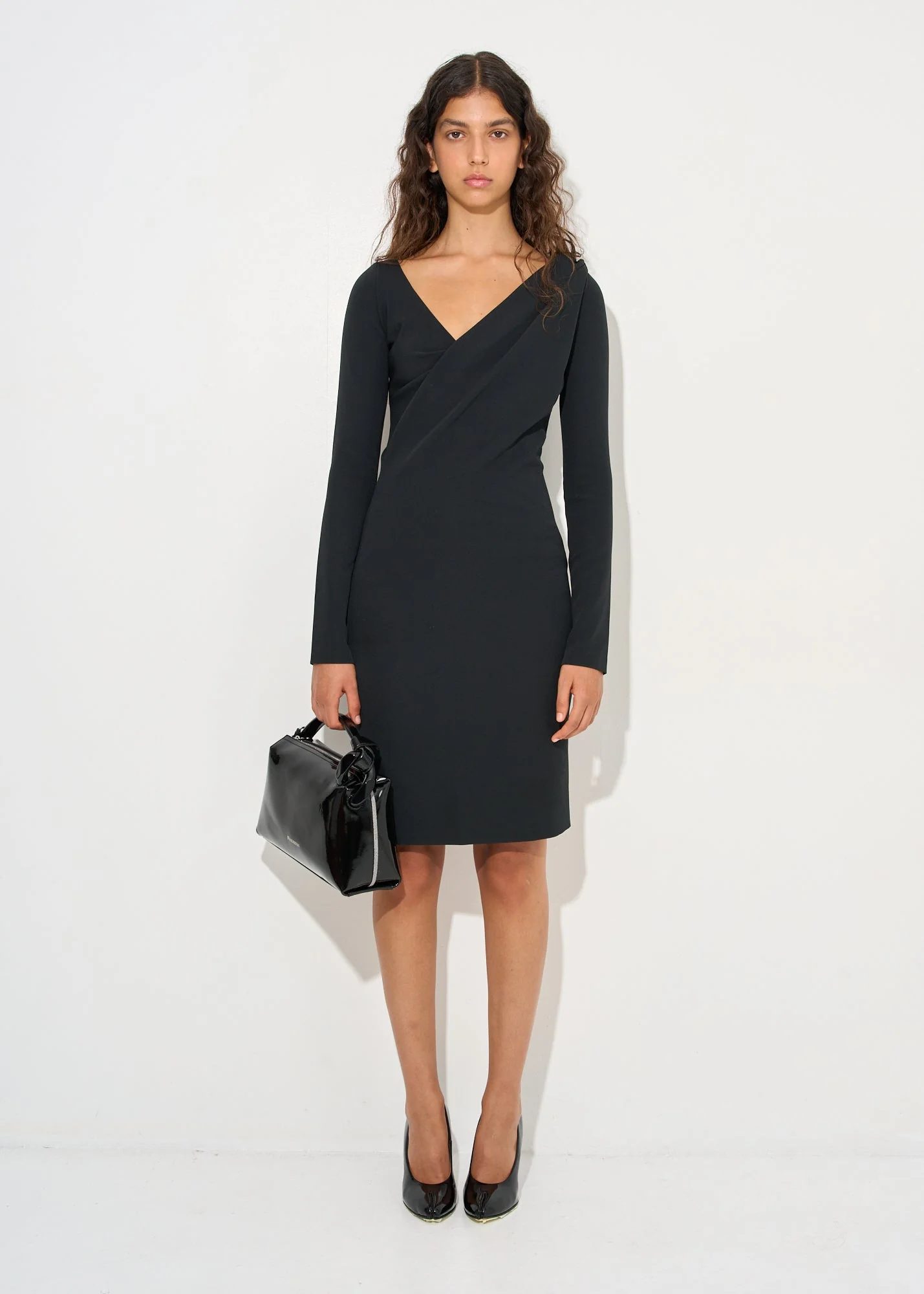 Shoulder Drape V-Neck Dress - Image 3