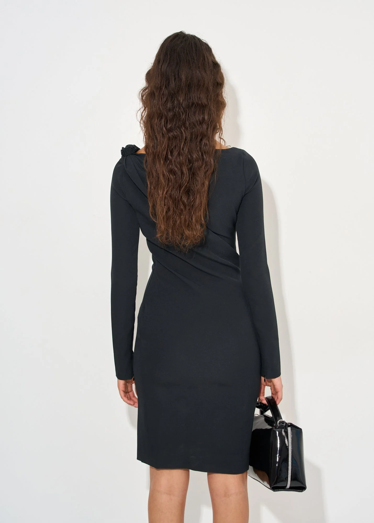 Shoulder Drape V-Neck Dress - Image 4