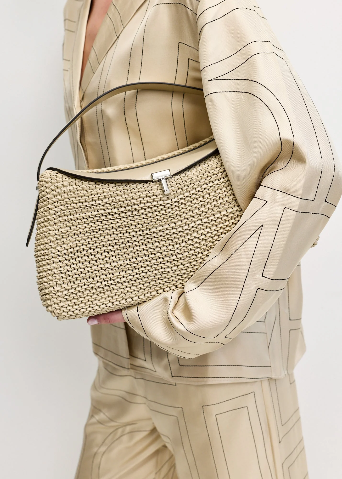 T-Lock Woven-Leather Top Handle - Image 2