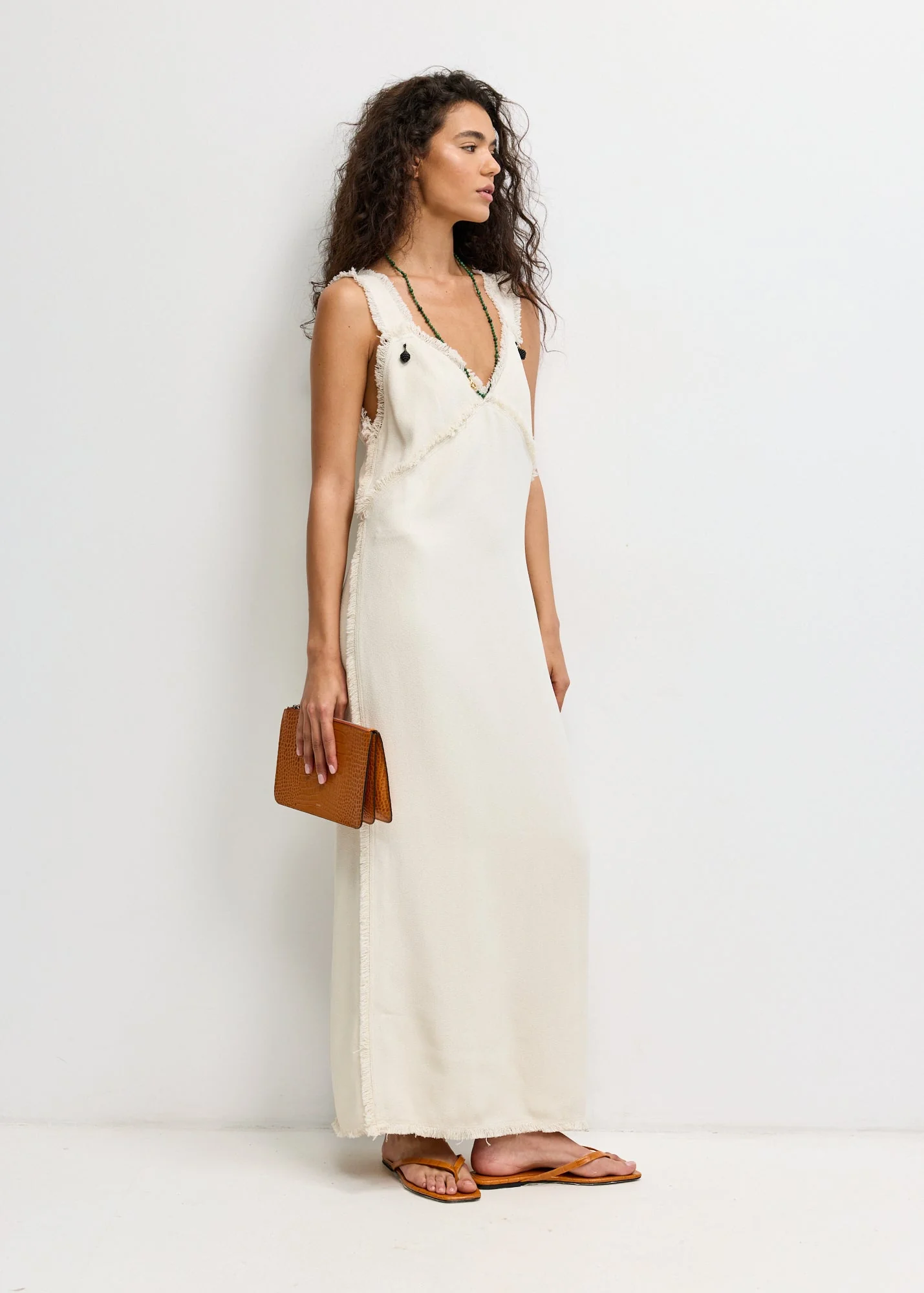 V-Neck Raw Slip Dress - Image 3